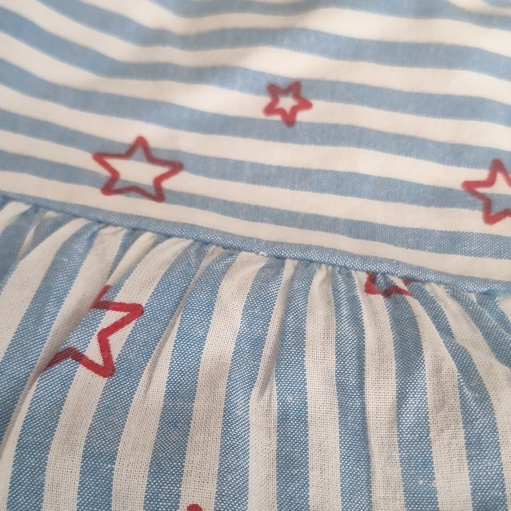 Striped Blue and Red Star Dress with Bloomers, size 6-9 months